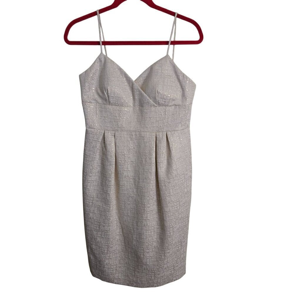 Eliza J Ivory Gold Jaquard Spaghetti Strap Empire Waist Cocktail Dress Size 8